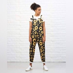 Lucy and Yak Limited Edition Sunflower Print Overall Dungarees Black